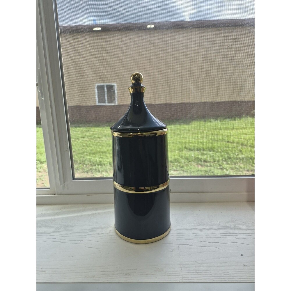 Dark Blueish Black Ceramic Jar With Lid